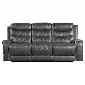 English Elm Luxurious Power Reclining Sofa Set Faux Leather with USB Charging and Diamond Stitching Gray B011S01102