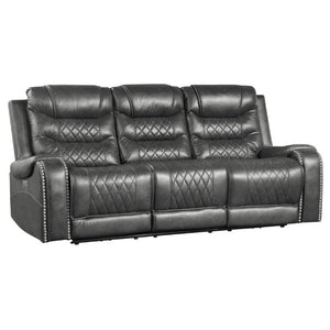 English Elm Luxurious Power Reclining Sofa Set Faux Leather with USB Charging and Diamond Stitching Gray B011S01102