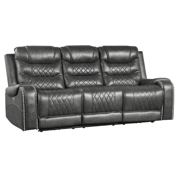 English Elm Luxurious Power Reclining Sofa Set Faux Leather with USB Charging and Diamond Stitching Gray B011S01102
