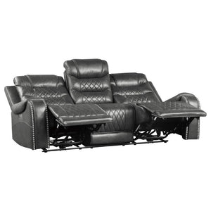 English Elm Luxurious Power Reclining Sofa Set Faux Leather with USB Charging and Diamond Stitching Gray B011S01102
