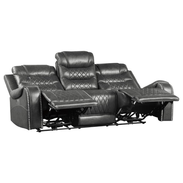 English Elm Luxurious Power Reclining Sofa Set Faux Leather with USB Charging and Diamond Stitching Gray B011S01102