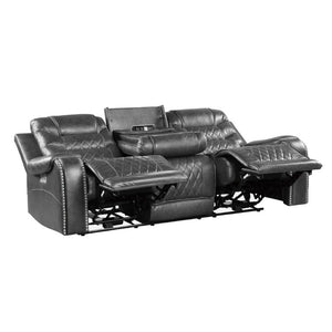 English Elm Luxurious Power Reclining Sofa Set Faux Leather with USB Charging and Diamond Stitching Gray B011S01102