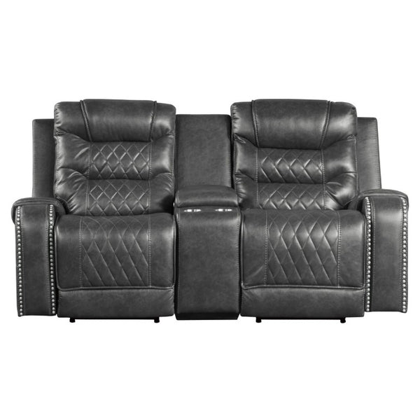 English Elm Luxurious Power Reclining Sofa Set Faux Leather with USB Charging and Diamond Stitching Gray B011S01102