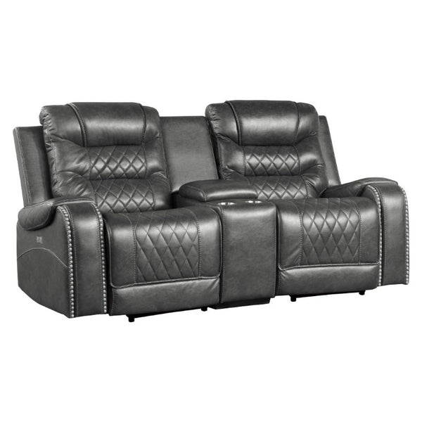 English Elm Luxurious Power Reclining Sofa Set Faux Leather with USB Charging and Diamond Stitching Gray B011S01102