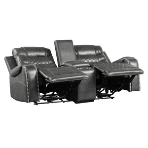 English Elm Luxurious Power Reclining Sofa Set Faux Leather with USB Charging and Diamond Stitching Gray B011S01102