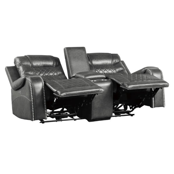 English Elm Luxurious Power Reclining Sofa Set Faux Leather with USB Charging and Diamond Stitching Gray B011S01102