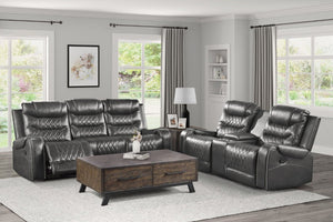 English Elm Luxurious 2Pc Reclining Sofa Set Faux Leather Diamond Stitching USB Charging Ports Gray B011S01103