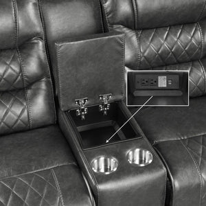 English Elm Luxurious 2Pc Reclining Sofa Set Faux Leather Diamond Stitching USB Charging Ports Gray B011S01103