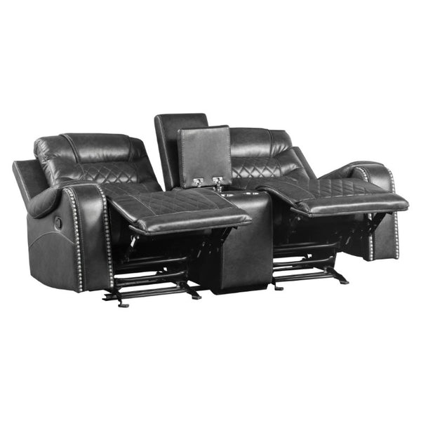 English Elm Luxurious 2Pc Reclining Sofa Set Faux Leather Diamond Stitching USB Charging Ports Gray B011S01103