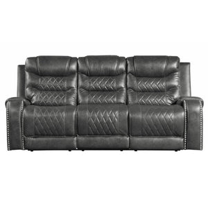 English Elm Luxurious 2Pc Reclining Sofa Set Faux Leather Diamond Stitching USB Charging Ports Gray B011S01103