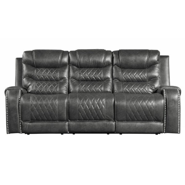 English Elm Luxurious 2Pc Reclining Sofa Set Faux Leather Diamond Stitching USB Charging Ports Gray B011S01103