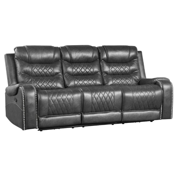 English Elm Luxurious 2Pc Reclining Sofa Set Faux Leather Diamond Stitching USB Charging Ports Gray B011S01103
