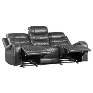 English Elm Luxurious 2Pc Reclining Sofa Set Faux Leather Diamond Stitching USB Charging Ports Gray B011S01103