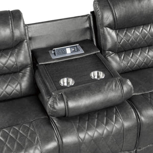 English Elm Luxurious 2Pc Reclining Sofa Set Faux Leather Diamond Stitching USB Charging Ports Gray B011S01103