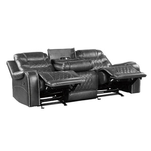 English Elm Luxurious 2Pc Reclining Sofa Set Faux Leather Diamond Stitching USB Charging Ports Gray B011S01103