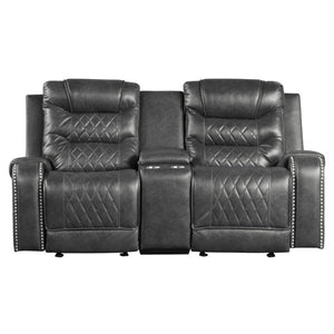 English Elm Luxurious 2Pc Reclining Sofa Set Faux Leather Diamond Stitching USB Charging Ports Gray B011S01103