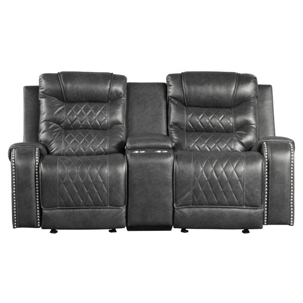 English Elm Luxurious 2Pc Reclining Sofa Set Faux Leather Diamond Stitching USB Charging Ports Gray B011S01103