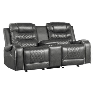 English Elm Luxurious 2Pc Reclining Sofa Set Faux Leather Diamond Stitching USB Charging Ports Gray B011S01103