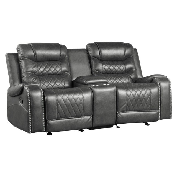 English Elm Luxurious 2Pc Reclining Sofa Set Faux Leather Diamond Stitching USB Charging Ports Gray B011S01103