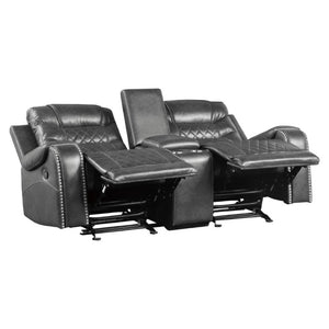 English Elm Luxurious 2Pc Reclining Sofa Set Faux Leather Diamond Stitching USB Charging Ports Gray B011S01103