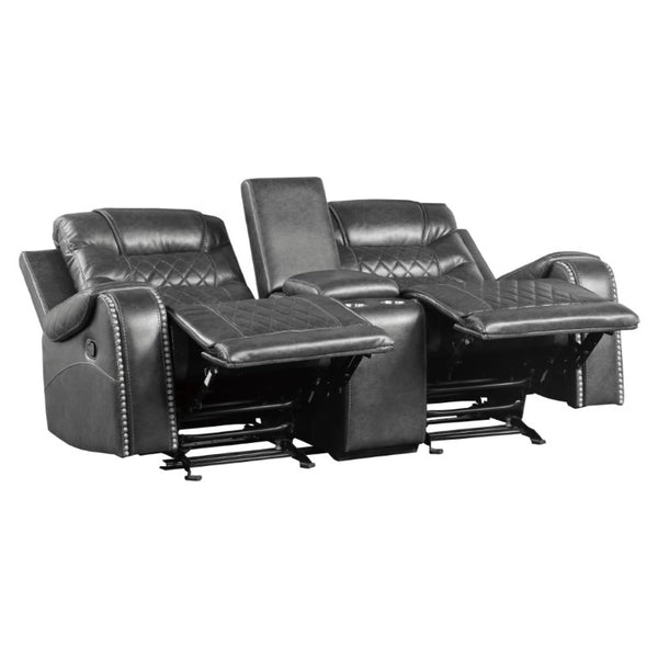 English Elm Luxurious 2Pc Reclining Sofa Set Faux Leather Diamond Stitching USB Charging Ports Gray B011S01103