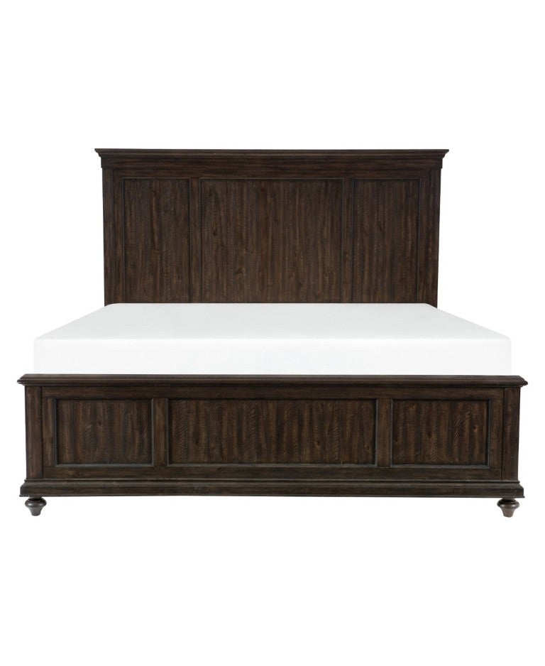 English Elm Solid Acacia Queen Bed Tall Headboard Driftwood Charcoal Finish Transitional Bedroom B011S01123