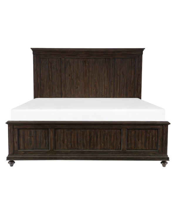 English Elm Solid Acacia Queen Bed Tall Headboard Driftwood Charcoal Finish Transitional Bedroom B011S01123
