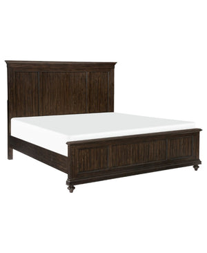 English Elm Solid Acacia Queen Bed Tall Headboard Driftwood Charcoal Finish Transitional Bedroom B011S01123