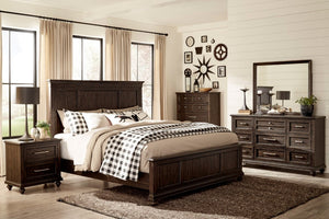 English Elm Solid Acacia Queen Bed Tall Headboard Driftwood Charcoal Finish Transitional Bedroom B011S01123