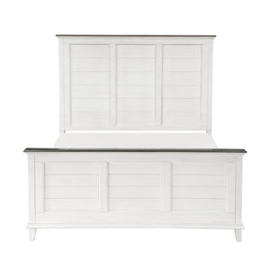 English Elm Classic Farmhouse California King Bed Two Tone Panel Headboard in Solid Oak Wood B011S01259