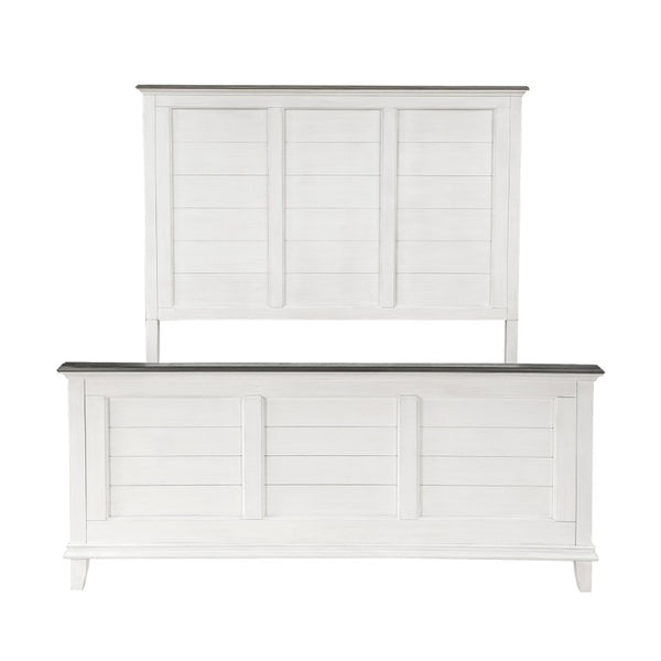 English Elm Classic Farmhouse California King Bed Two Tone Panel Headboard in Solid Oak Wood B011S01259