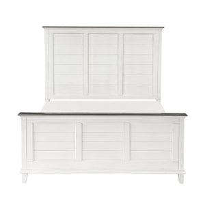 English Elm Classic Farmhouse Eastern King Bed Paneled Headboard Two-tone Antique White Wood B011S01260