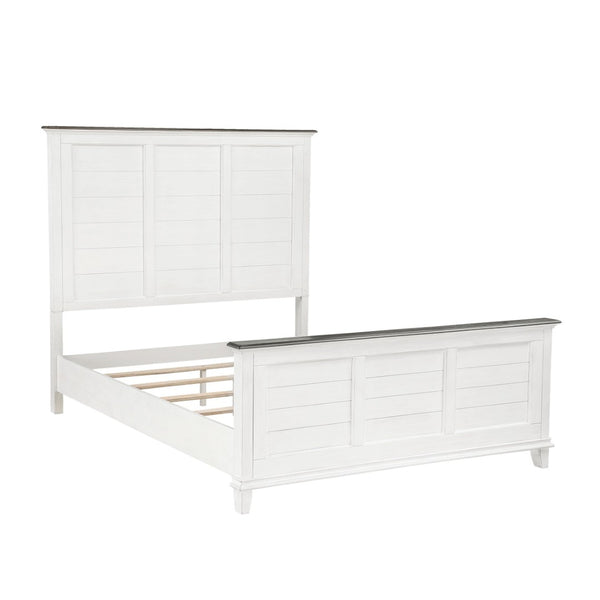 English Elm Classic Farmhouse Eastern King Bed Paneled Headboard Two-tone Antique White Wood B011S01260