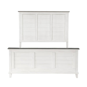 English Elm Classic Farmhouse Eastern King Bed Paneled Headboard Two-tone Antique White Wood B011S01260