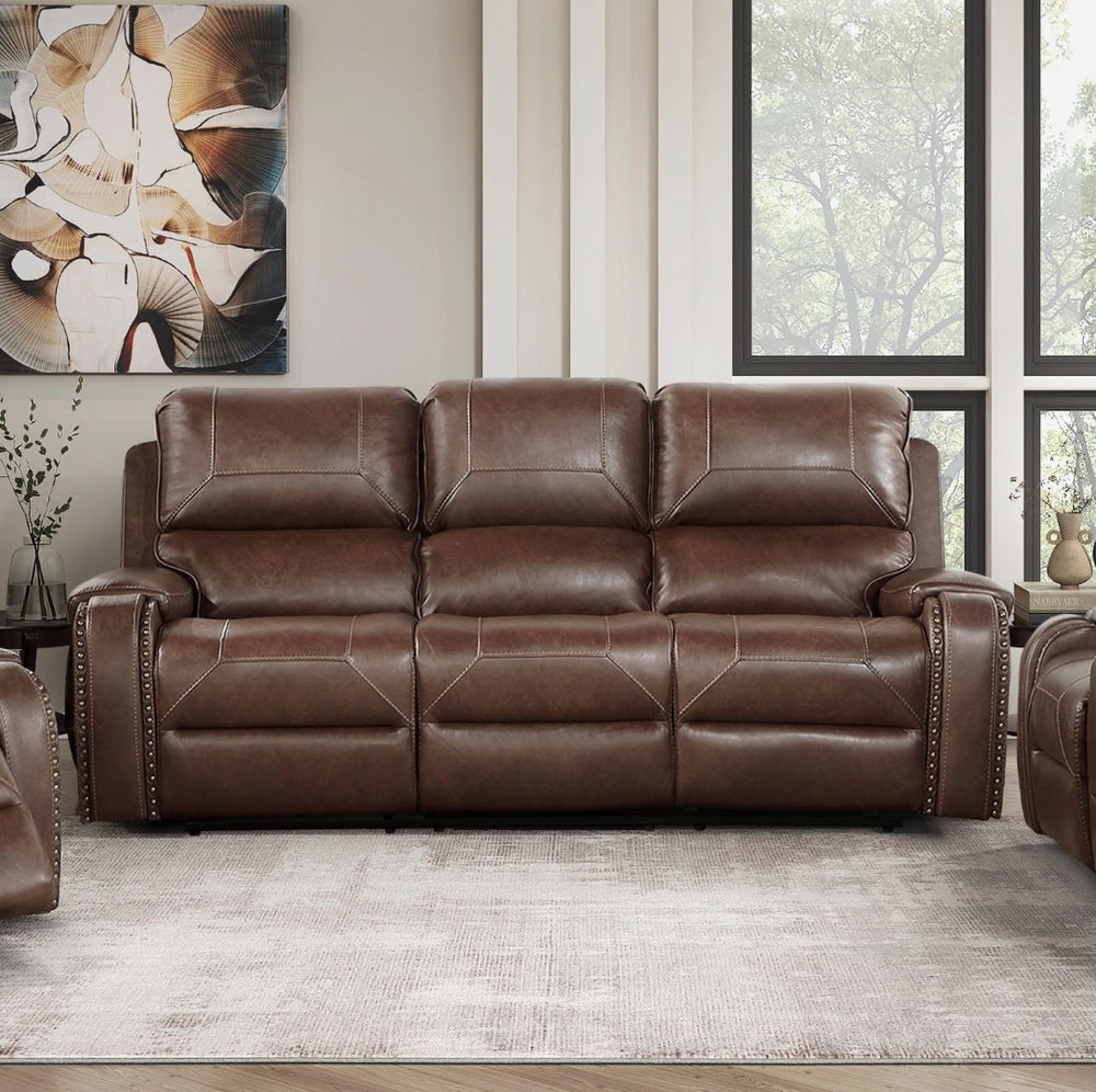 English Elm Comfortable Faux Leather 3 Piece Reclining Set with Nailhead Trim and Charging Ports B011S01268