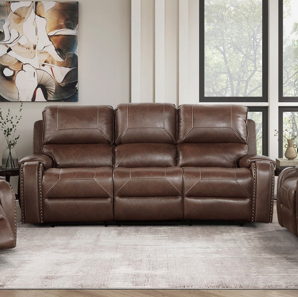 English Elm Comfortable Faux Leather 3 Piece Reclining Set with Nailhead Trim and Charging Ports B011S01268