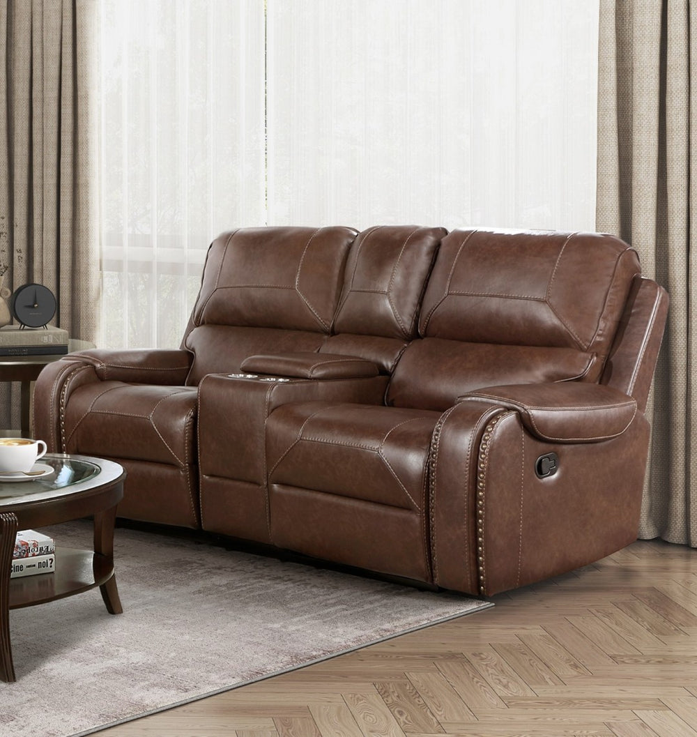 English Elm Comfortable Faux Leather 3 Piece Reclining Set with Nailhead Trim and Charging Ports B011S01268