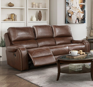 English Elm Comfortable Faux Leather Reclining Sofa Set with Nailhead Trim and Built-in Charging Ports B011S01269