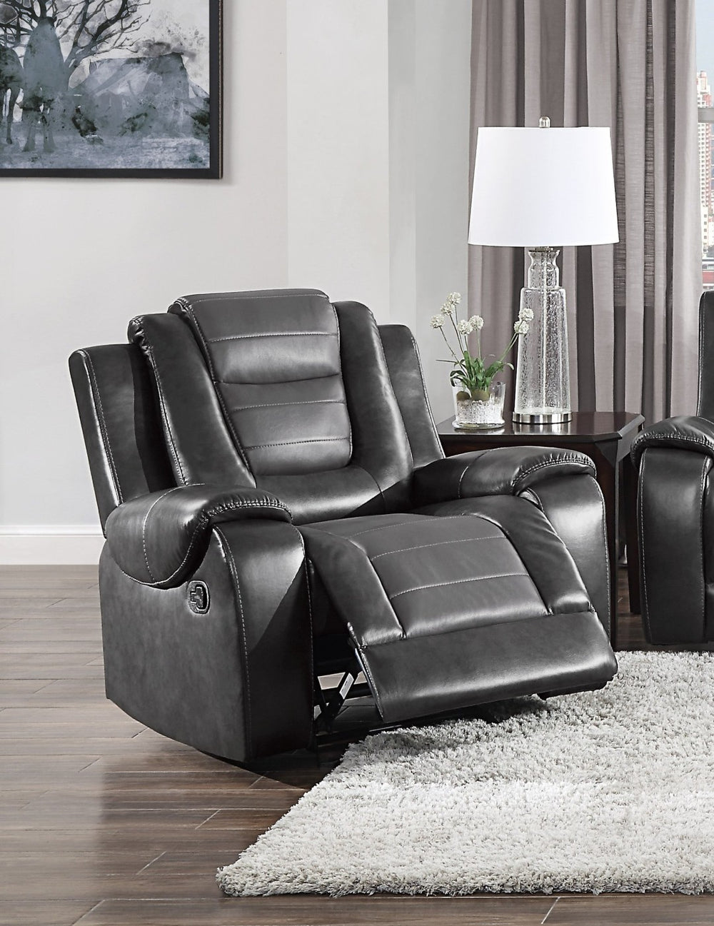 English Elm Modern Faux Leather 3 Piece Reclining Sofa Set with Glider Chair Two Tone Gray B011S01272