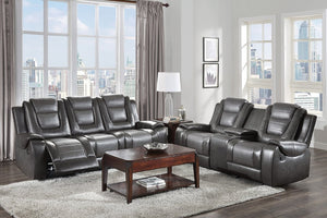 English Elm Modern Faux Leather Reclining Sofa Set with Cup Holders and Storage Console B011S01273