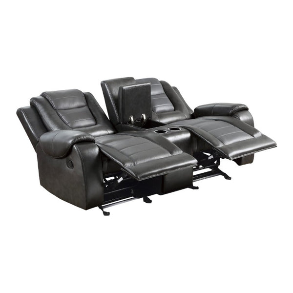 English Elm Modern Faux Leather Reclining Sofa Set with Cup Holders and Storage Console B011S01273