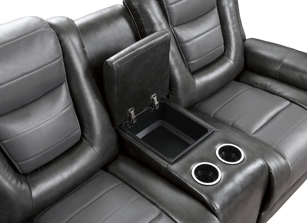 English Elm Modern Faux Leather Reclining Sofa Set with Cup Holders and Storage Console B011S01273