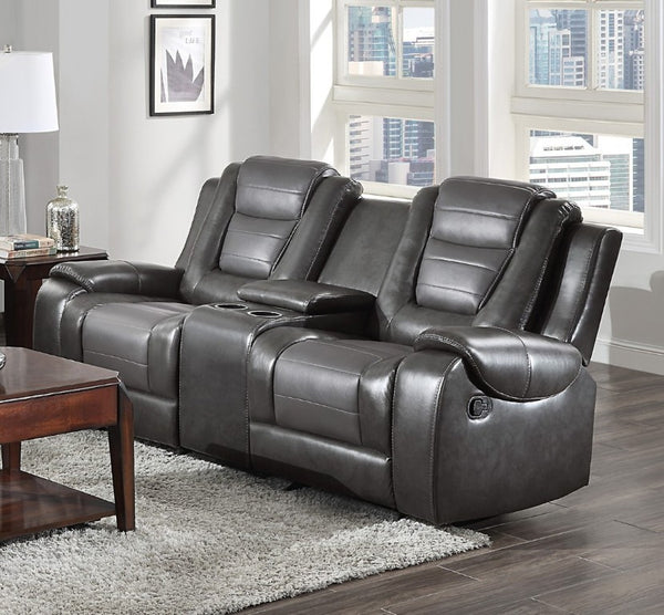 English Elm Modern Faux Leather Reclining Sofa Set with Cup Holders and Storage Console B011S01273