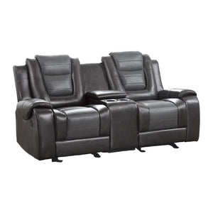 English Elm Modern Faux Leather Reclining Sofa Set with Cup Holders and Storage Console B011S01273