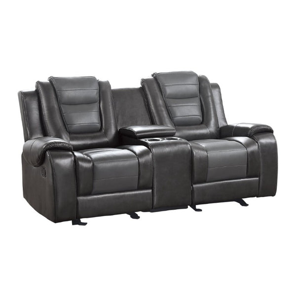 English Elm Modern Faux Leather Reclining Sofa Set with Cup Holders and Storage Console B011S01273