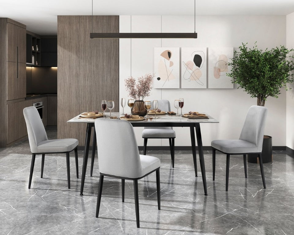 English Elm Contemporary Faux Marble Sintered Stone Dining Set with Velvet Chairs for Four B011S01864