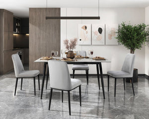 English Elm Contemporary Faux Marble Sintered Stone Dining Set with Velvet Chairs for Four B011S01864