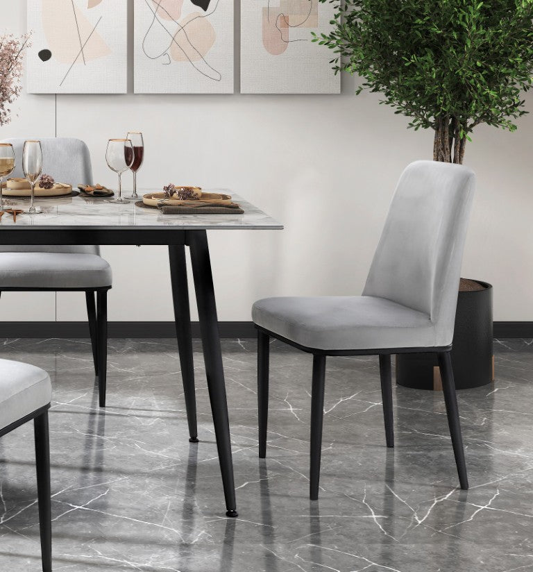 English Elm Contemporary Faux Marble Sintered Stone Dining Set with Velvet Chairs for Four B011S01864
