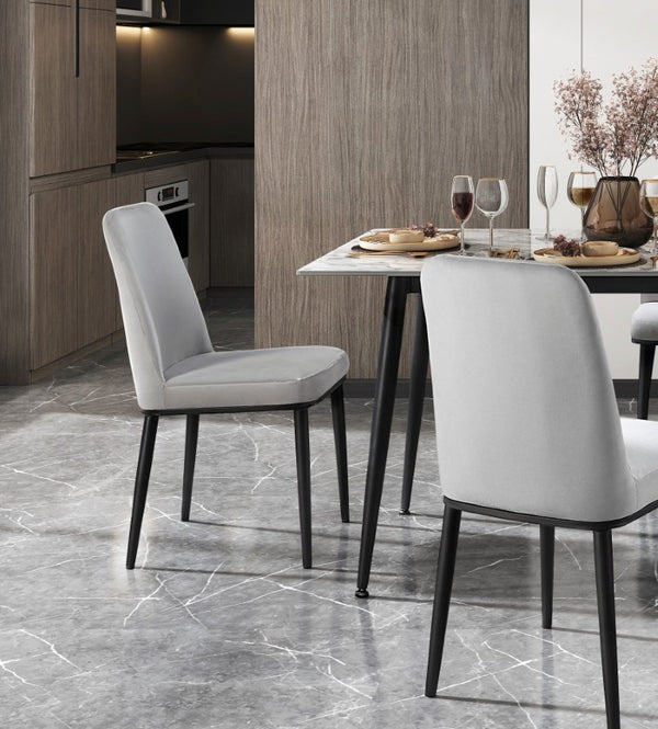 English Elm Contemporary Faux Marble Sintered Stone Dining Set with Velvet Chairs for Four B011S01864