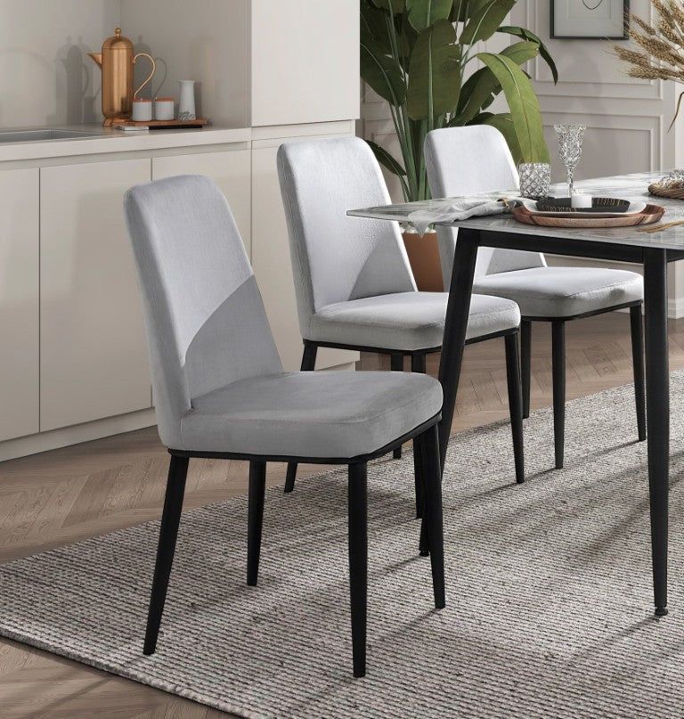 English Elm Contemporary Seven Piece Dining Set with Marble Look Stone Top and Velvet Chairs B011S01865